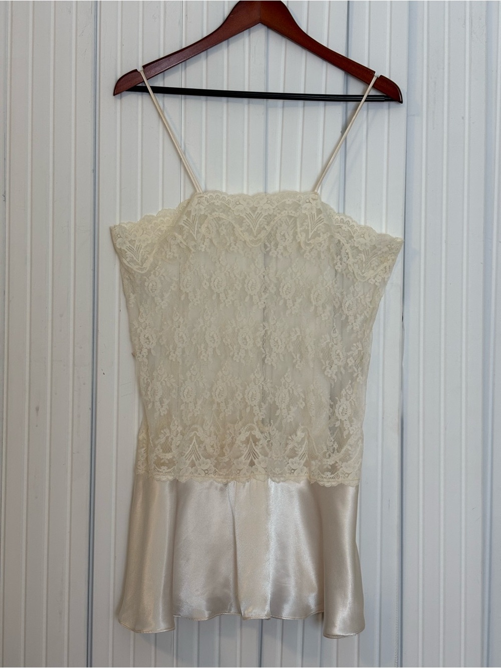 Vintage 90s Victoria’s Secret Lace Satin Camisole Dress L Ivory Coquette Dainty